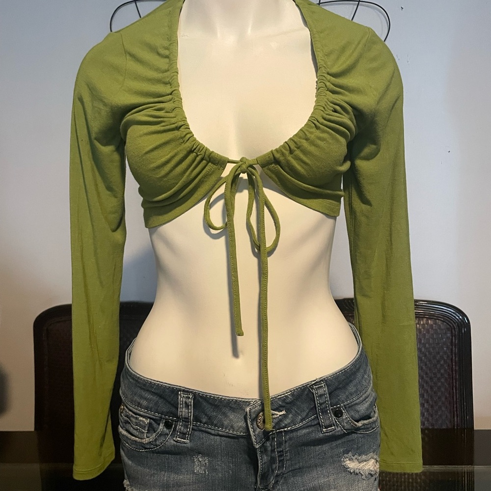 Cotton Candy Olive Long Sleeve Tie-Front Top